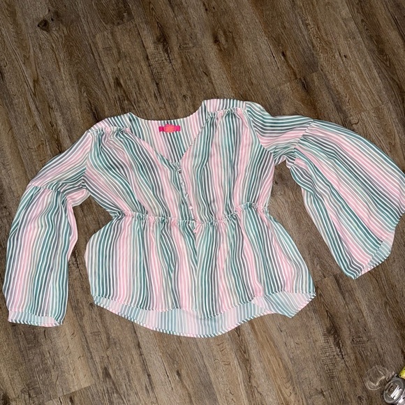 Catherine Malandrino • Striped Bell Sleeve Blouse - Picture 3 of 10